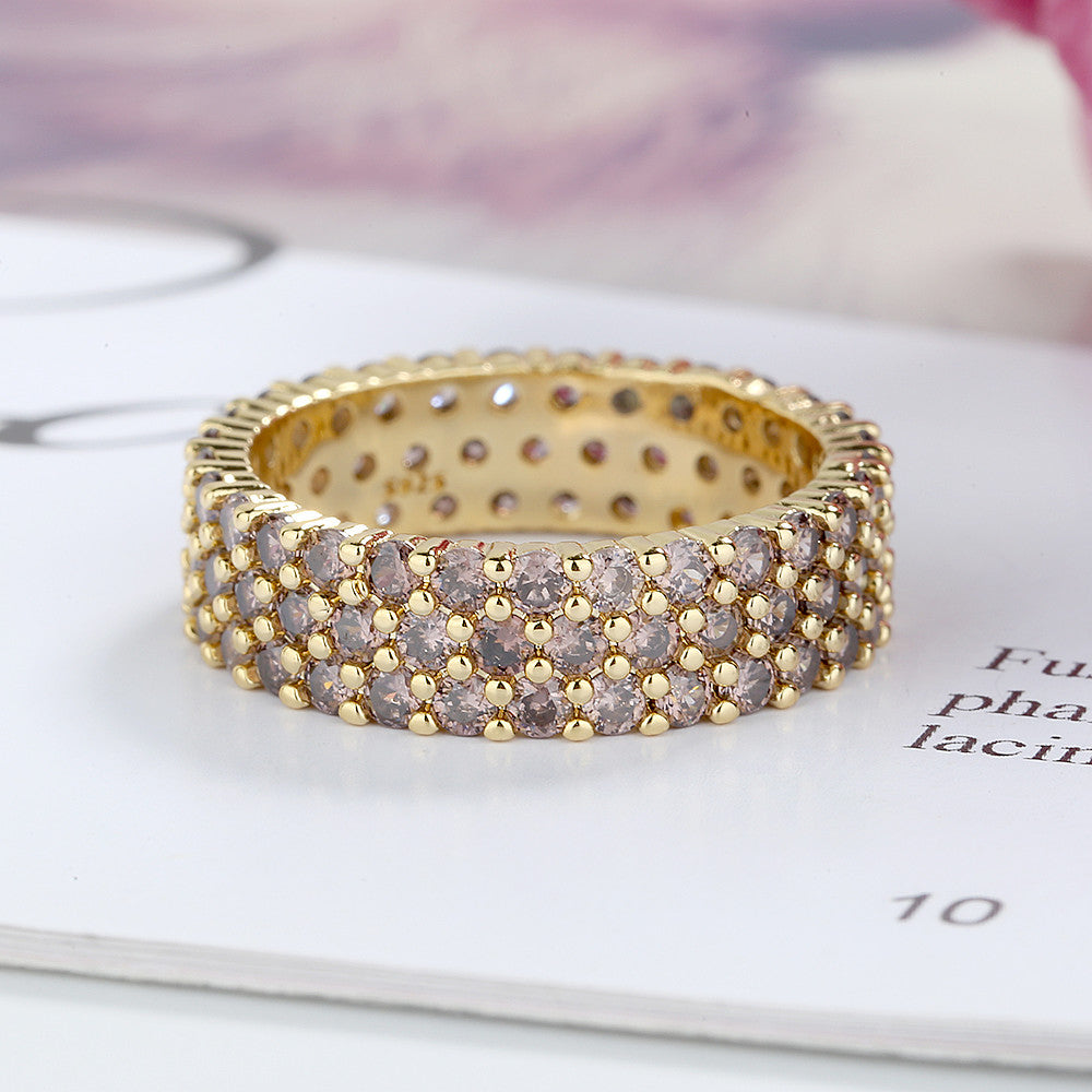 14K Gold Plated Three Row Chocolate Crystal Eternity Ring