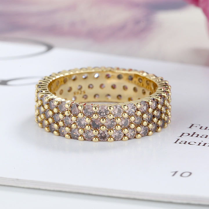 14K Gold Plated Three Row Chocolate Crystal Eternity Ring