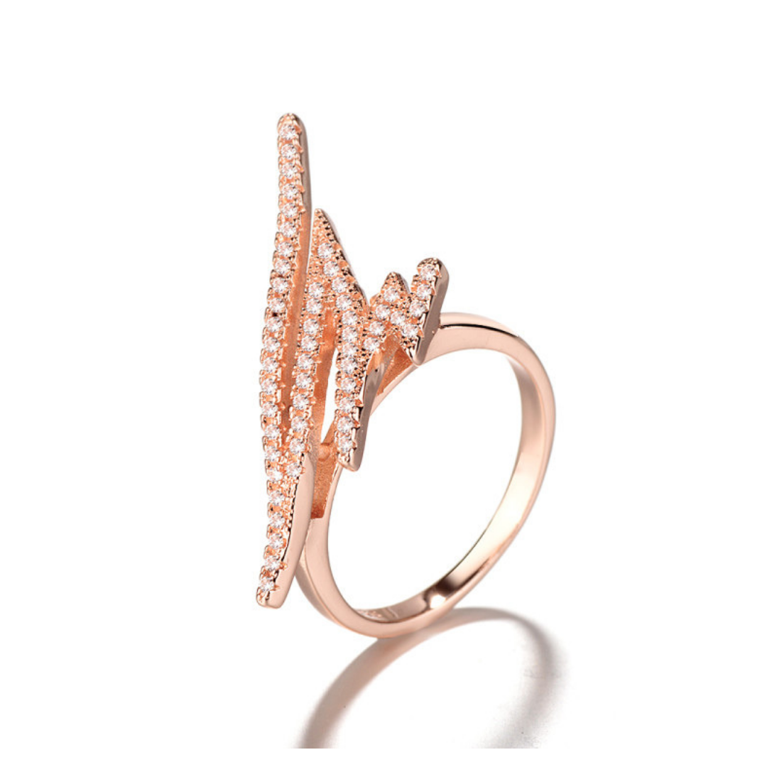 Zig Zag Crystal Rose Gold over Sterling Silver Statement Ring