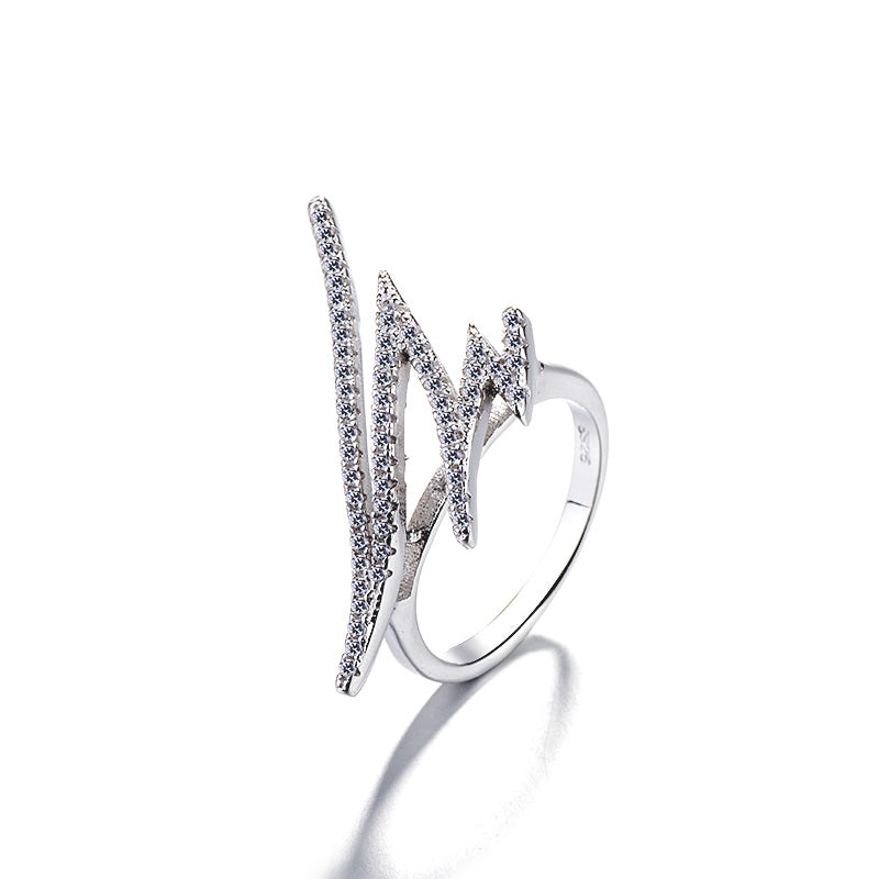 Zig Zag Crystal Sterling Silver Statement Ring