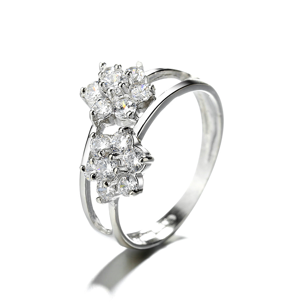 Sterling Silver Flower Ring With Swarovski Crystals