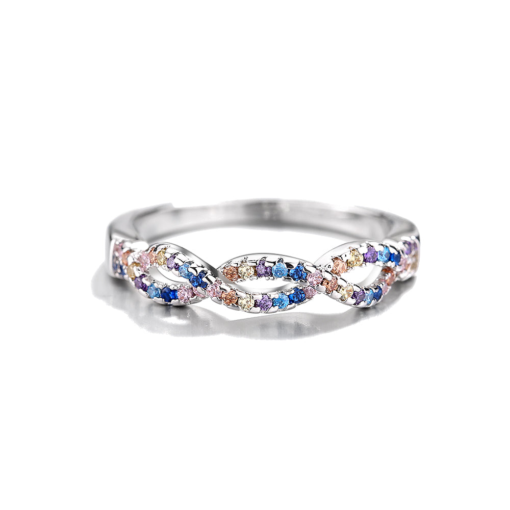 Sterling Silver Braided Multi-Colored Ring with Swarovski crystals