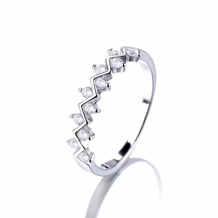 Sterling Silver Two Row Zig Zag Ring with Crystals