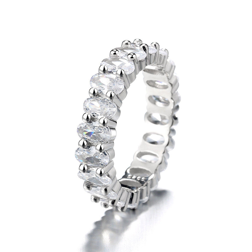 Sterling Silver Oval Cut Eternity Ring with Swarovski Crystals