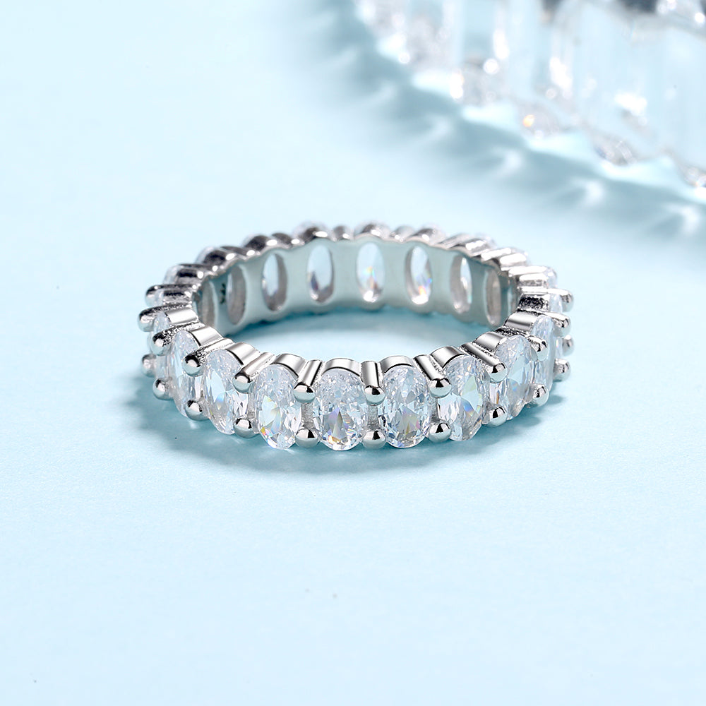 Sterling Silver Oval Cut Eternity Ring with Swarovski Crystals