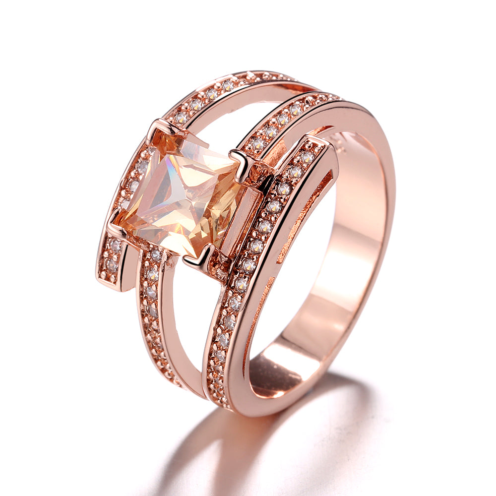 Rose Gold over Sterling Silver Champagne Cubic Zirconia Cocktail Ring