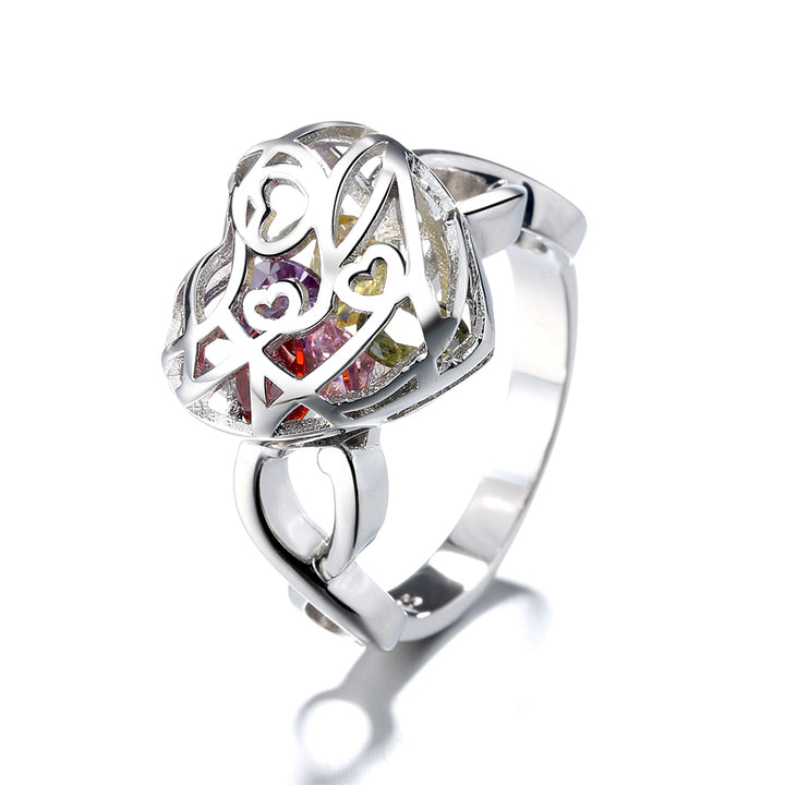 Sterling Silver Caged Floating Heart Ring Made with Swarovski Crystal