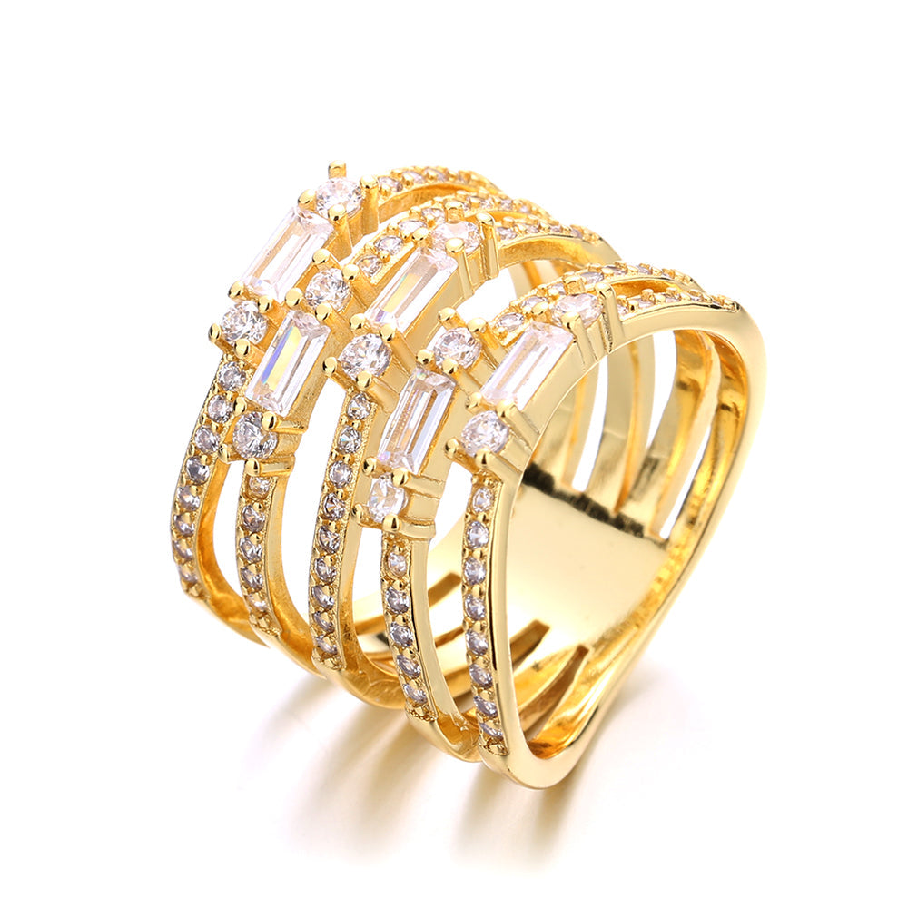 14K Gold Five-Row Ring With Swarovski Crystals