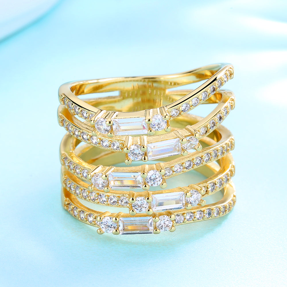 14K Gold Five-Row Ring With Swarovski Crystals