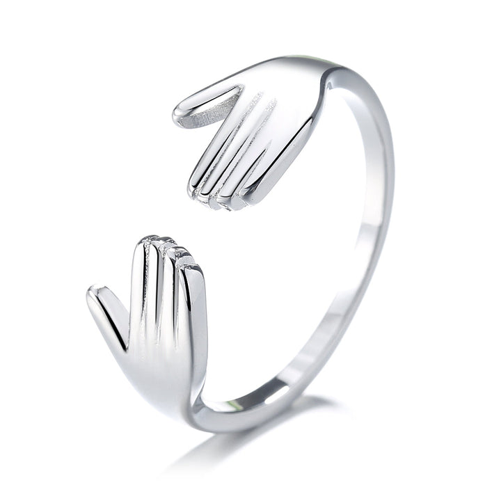 Sterling Silver Hugging Hands Adjustable Ring
