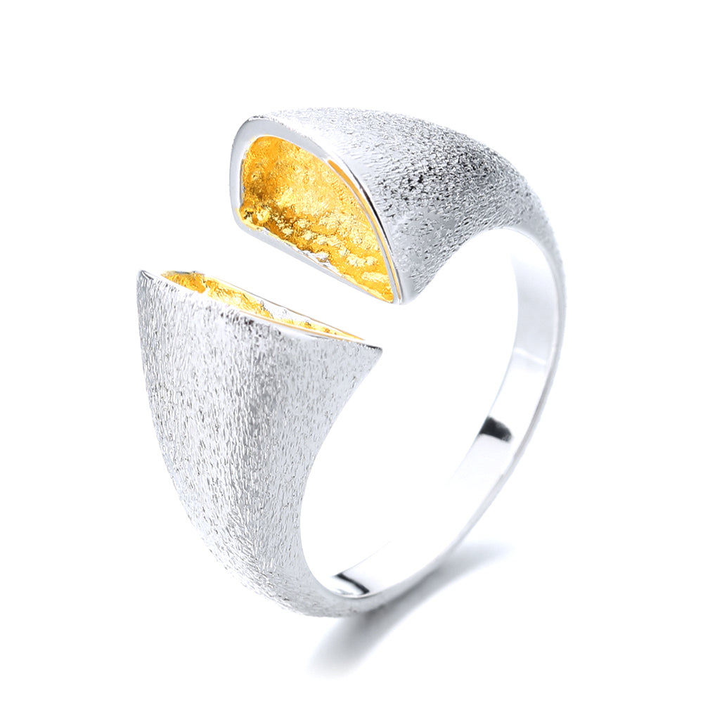 Sterling Silver and 14K Gold Open Bypass Ring