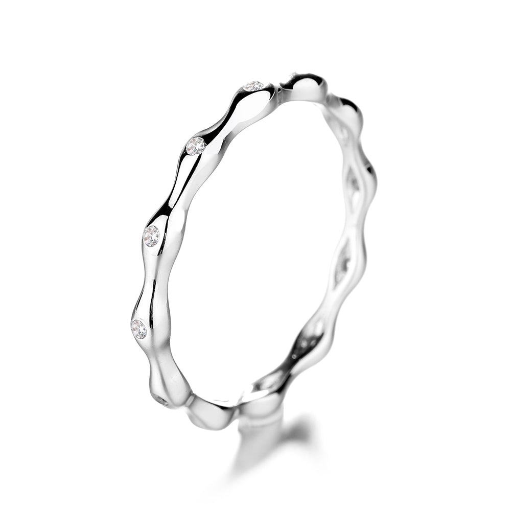 Sterling Silver Wave Ring With Crystals