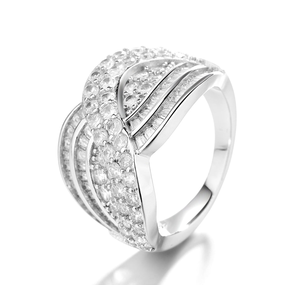 Sterling Silver Layered Pave Swarovski Crystal Diamond Ring