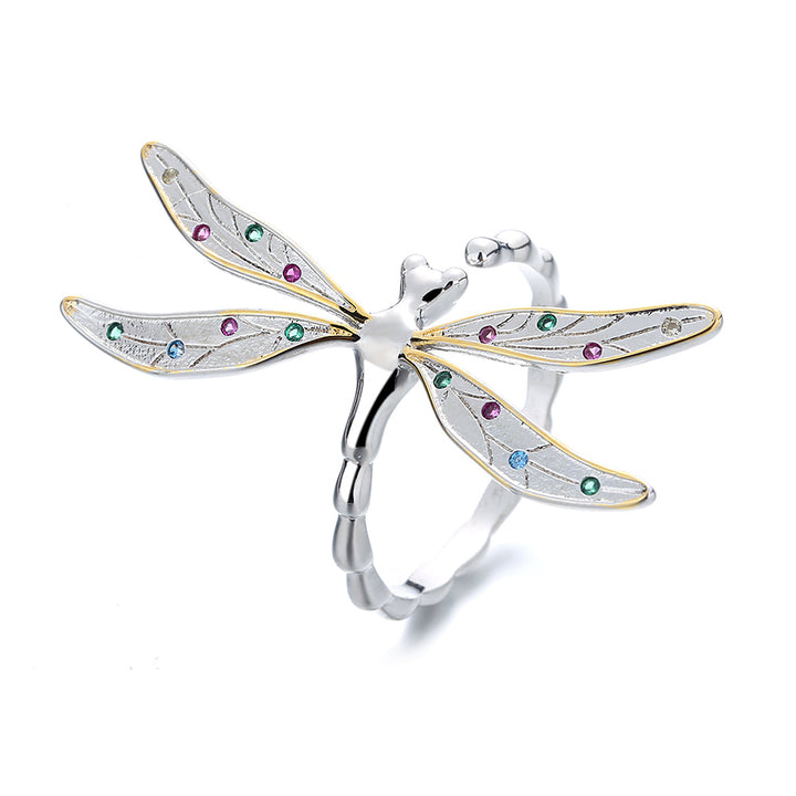 Two-Tone Dragonfly Bypass Ring with Crystals