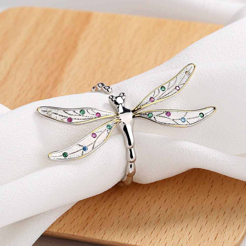 Two-Tone Dragonfly Bypass Ring with Crystals