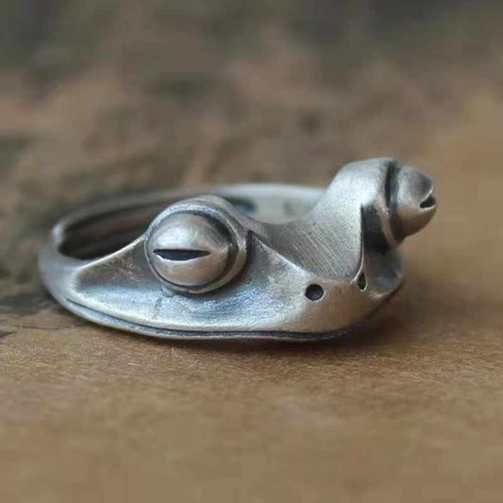 Oxidized Silver Artisan Adjustable Frog Ring