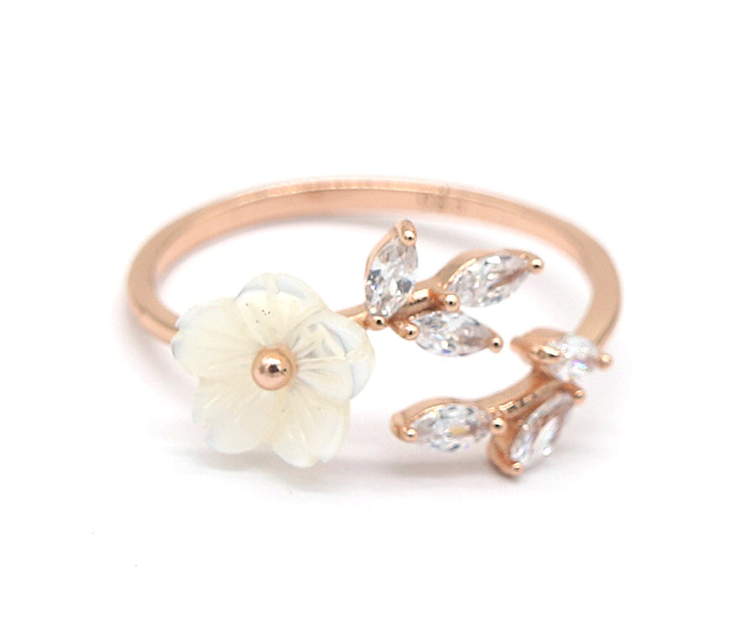 Rose Gold Floral Bypass Ring With Swarovski Crystals