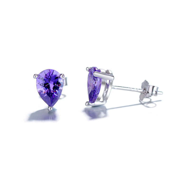 Purple Tanzanite Water Drop Stud Earring in Sterling Silver