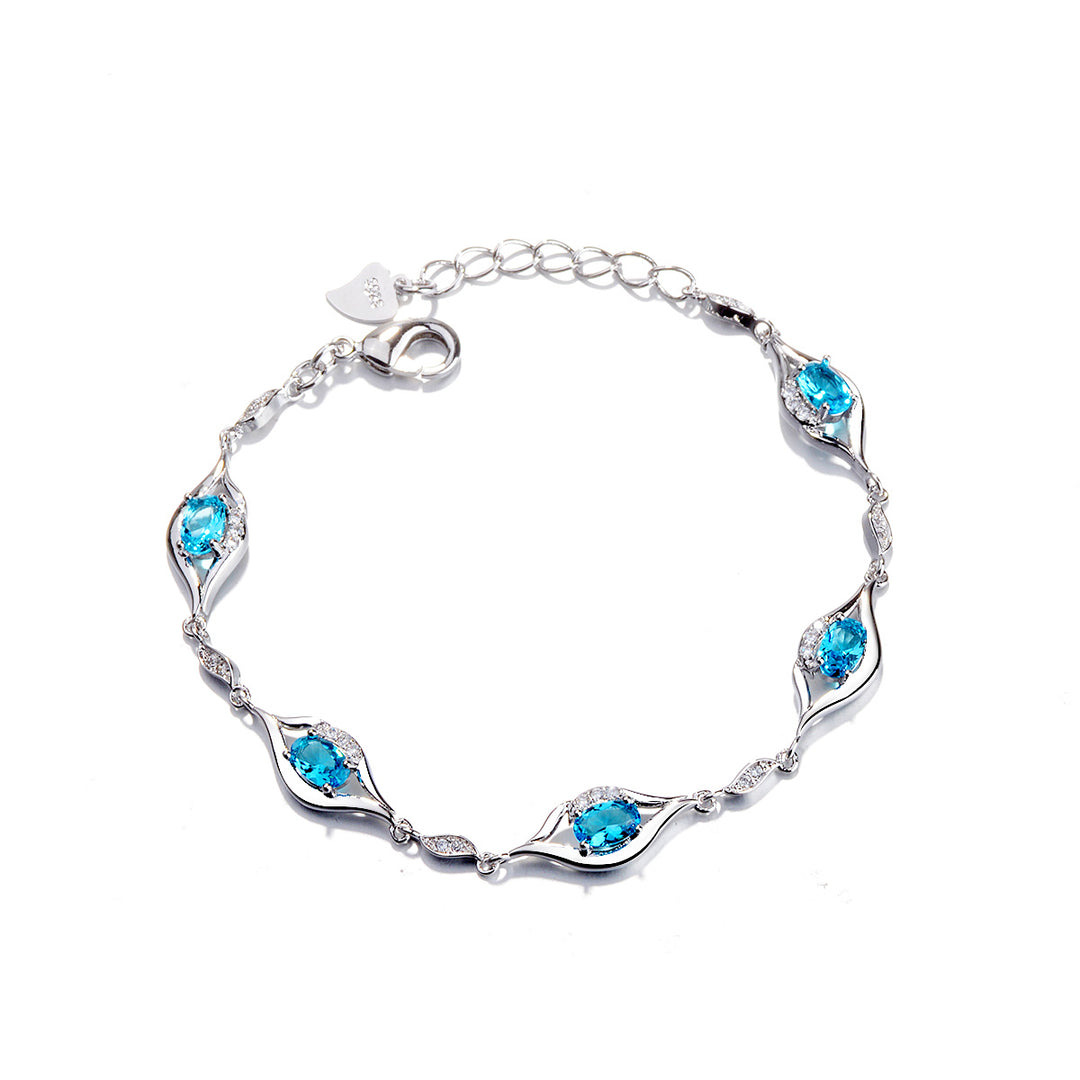 Sterling Silver & London Blue Eye Topaz Eye Bracelet