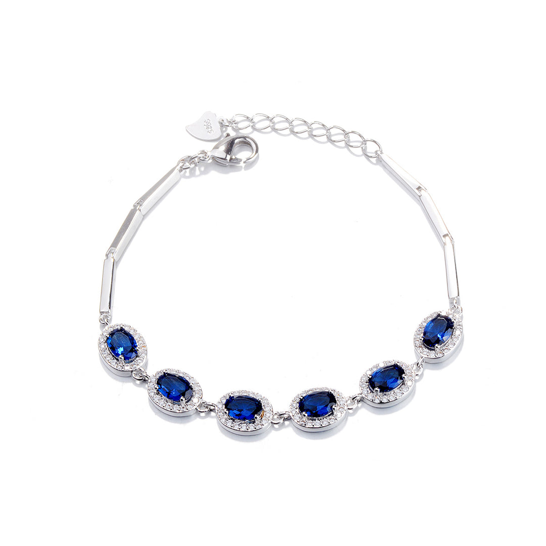 Sterling Silver and Sapphire Oval Cut Halo Bracelet